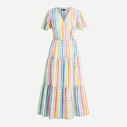 Faux-wrap dress in rainbow gingham | J. Crew US
