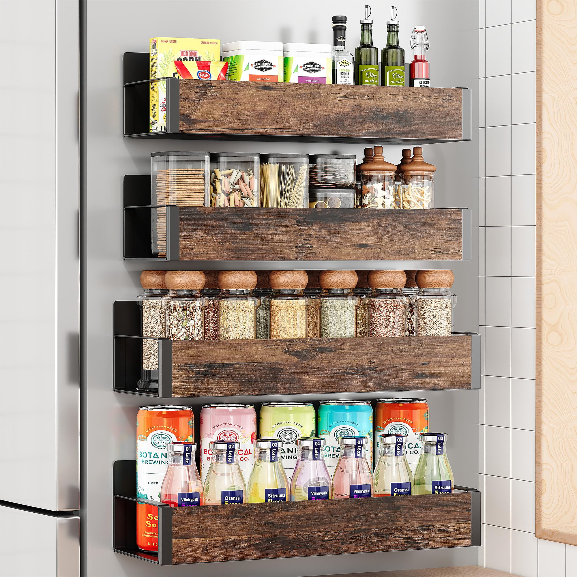 2/3/4 Pack Moveable Fridge Magnetic Spice Racks,Metal Black/White (Wood) | Amazon (US)
