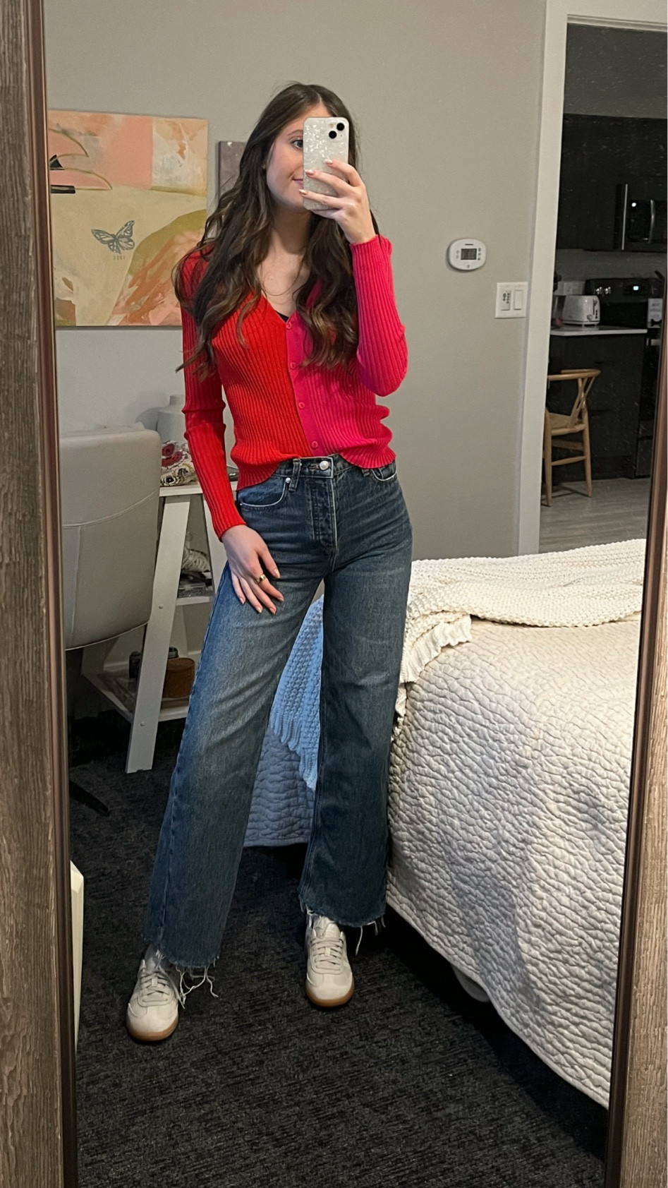 Cardigan is from Love, Charlie boutique in Chicago, but you can find the same one on shopmovida.com! (Olivia 2-Tone Cardigan)

Similar on Staud.com (Pink & Red Cargo Cardigan)

#LTKMostLoved #LTKSeasonal #LTKfindsunder50