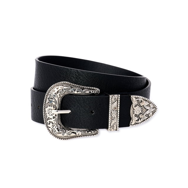 No Boundaries Women's Western Buckled Decorative Belt, Black | Walmart (US)