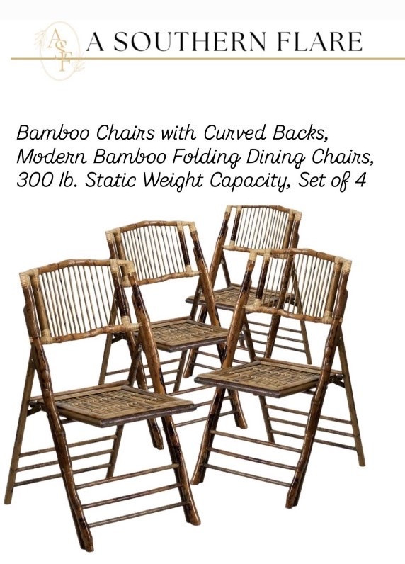 Folding Bohemian Bamboo Chairs with Curved Backs, Modern Bamboo Folding Dining Chairs, 300 lb. Static Weight Capacity, Set of 4 / home Decor
