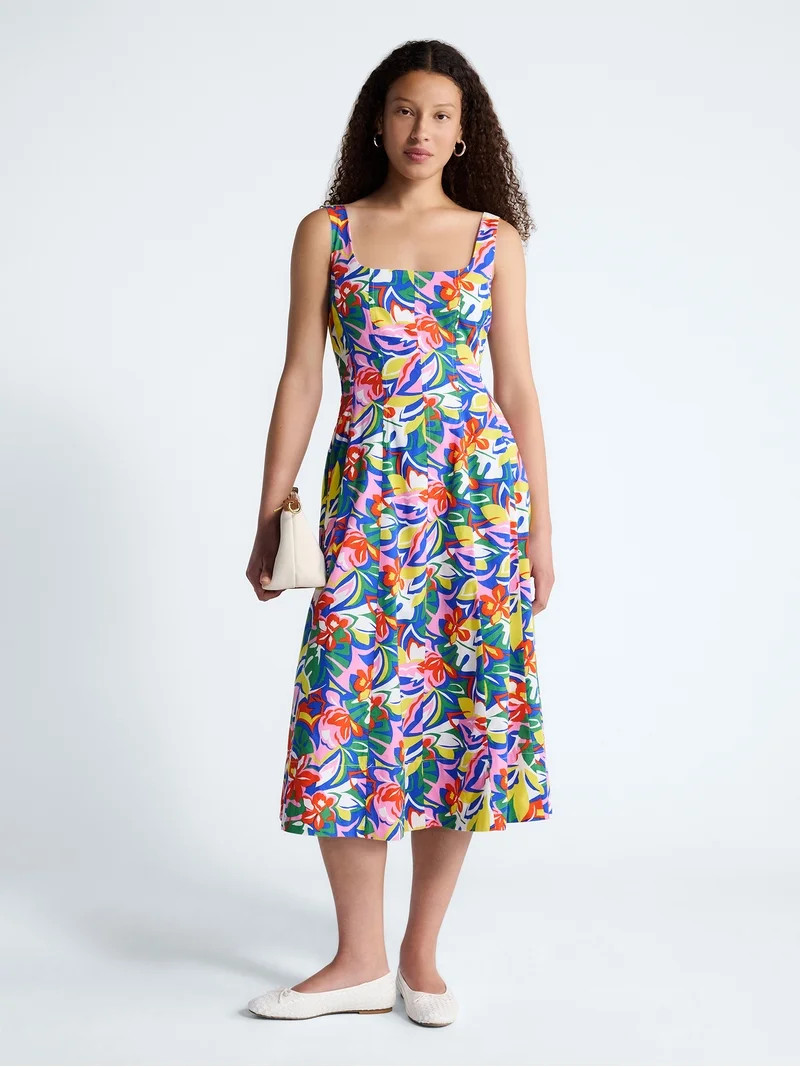 Free Assembly Women's and Women's Plus Square Neck Cotton Midi Panel Dress, Sizes XS-4X | Walmart (US)