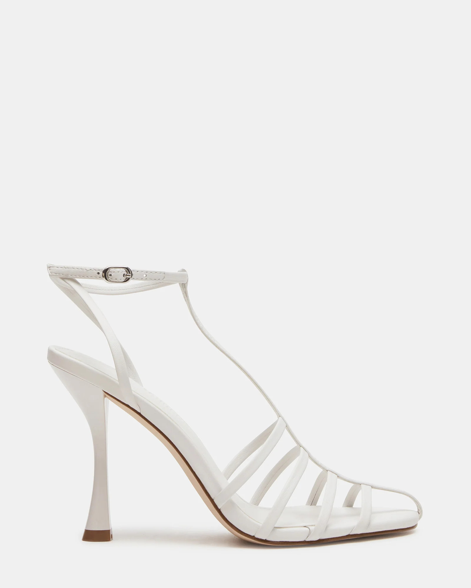 TILDAH White Leather Strappy Rounded Toe Women's Heel | Steve Madden (US)