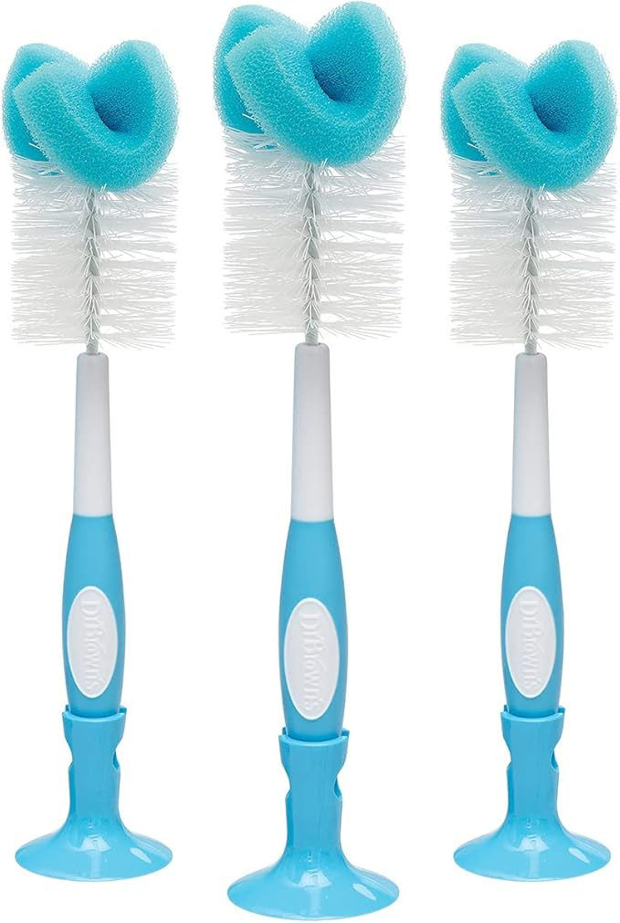 Dr. Brown's Baby Bottle Cleaning Brush with Sponge and Scrubber - Blue - 3-Pack | Amazon (US)