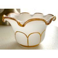 Fine Artisan Glass Antique French Neo Classic Napoleon Empire Opaline White Gold Trim Wave Bowl | Etsy (US)