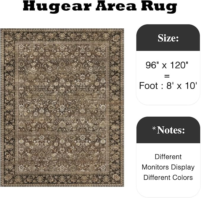 8x10 Brown Vintage Floral Washable Area Rug for Living Room | Amazon (US)