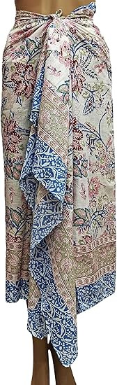 100% Cotton Hand Block Print Pareo Sarong Swimsuit Wrap Skirt Cover Up Long Women’s Apparel Fab... | Amazon (US)