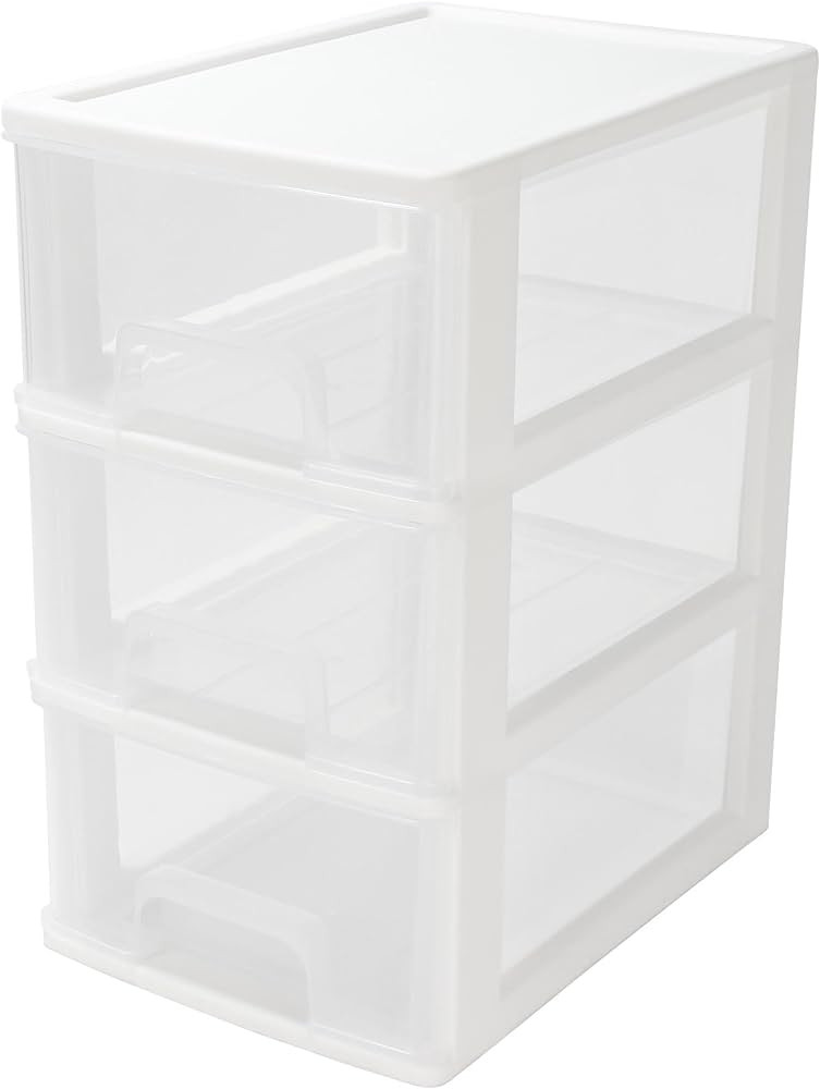 3 Drawer Storage Organizer, White Plastic Drawer Storage Organizer, Small Drawer Desktop Organizer for Home, Office | Amazon (US)
