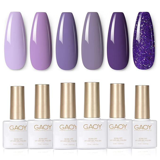 GAOY Purple Gel Nail Polish Set, 6 Colors Glitter Spakle Soak Off UV Light Cure Gel Polish Kit fo... | Amazon (US)