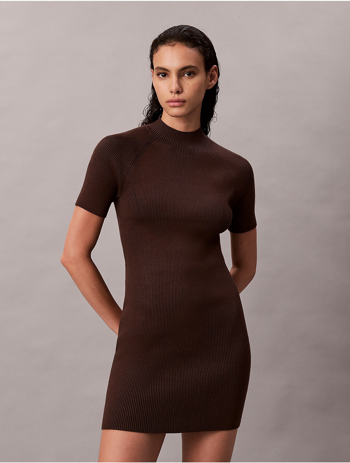 Calvin Klein Women's Tech Knit Mini Dress - Brown - L | Calvin Klein (US)