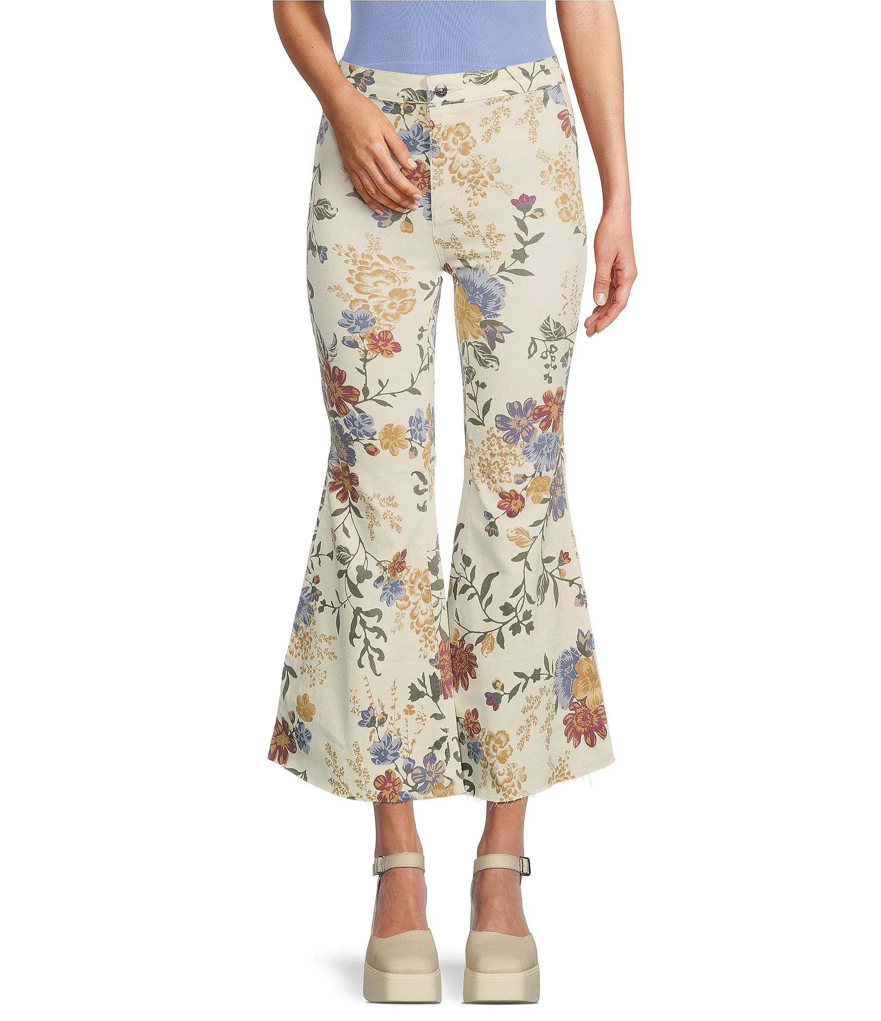 Youthquake Floral Print High Rise Cropped Flare Denim Jeans | Dillard's