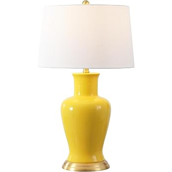 JONATHAN Y 29" Yellow Traditional Ceramic Urn LED Table Lamp for Bedroom Decor, White Linen Drum ... | Amazon (US)