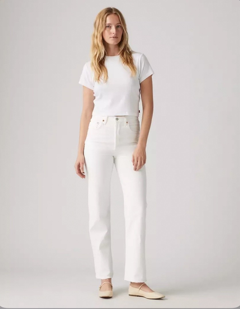 White straight leg jeans