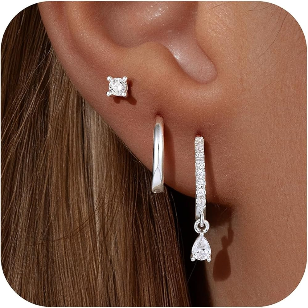 Turandoss Gold Hoop Earrings for Women Trendy - 14K Gold Plated Hypoallergenic CZ Stud Earrings D... | Amazon (US)