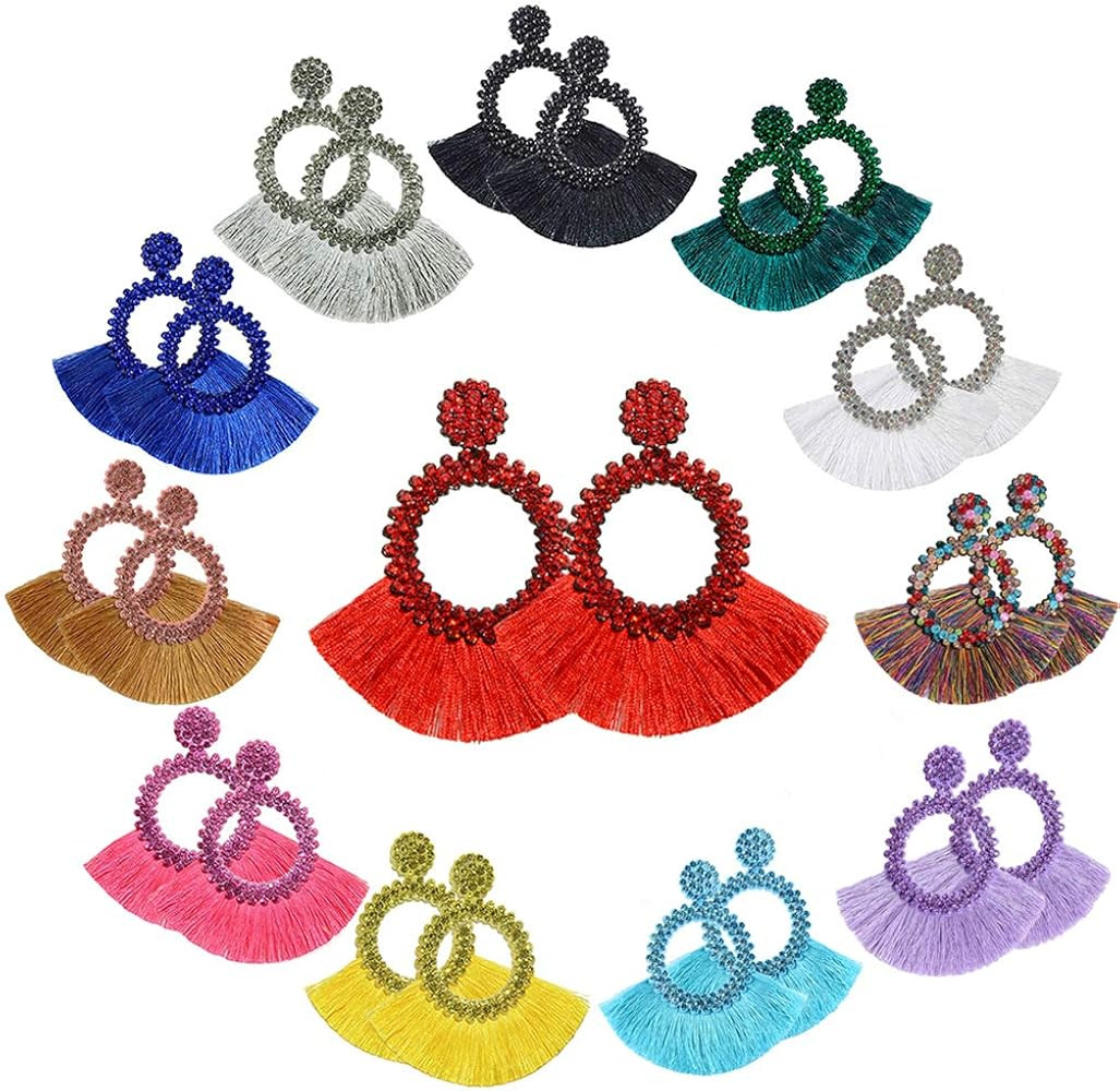SANIX 6-14 Pairs Tassel Hoop Earrings Bohemia Fan Shape Drop Earrings Dangle Hook Eardrop for Wom... | Amazon (US)
