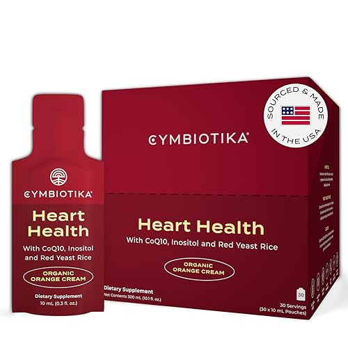 CYMBIOTIKA Heart Health Supplement with CoQ10, Red Yeast Rice & Inositol, Gluten Free Supplements to Support Circulation & Aging, Organic Orange Cream Flavor, 30 Pack | Amazon (US)