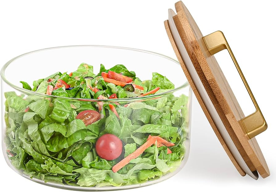 Amazon.com | YUBAMIN Glass Salad Bowl with Lid, Glass Mixing Bowl with Lid for Salads, Serving Bo... | Amazon (US)