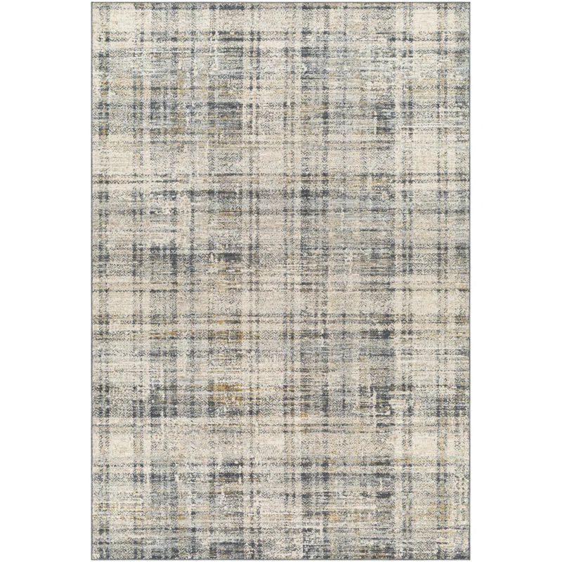 Plaid Machine Woven Polyester Area Rug in Gray/Light Blue | Wayfair Professional