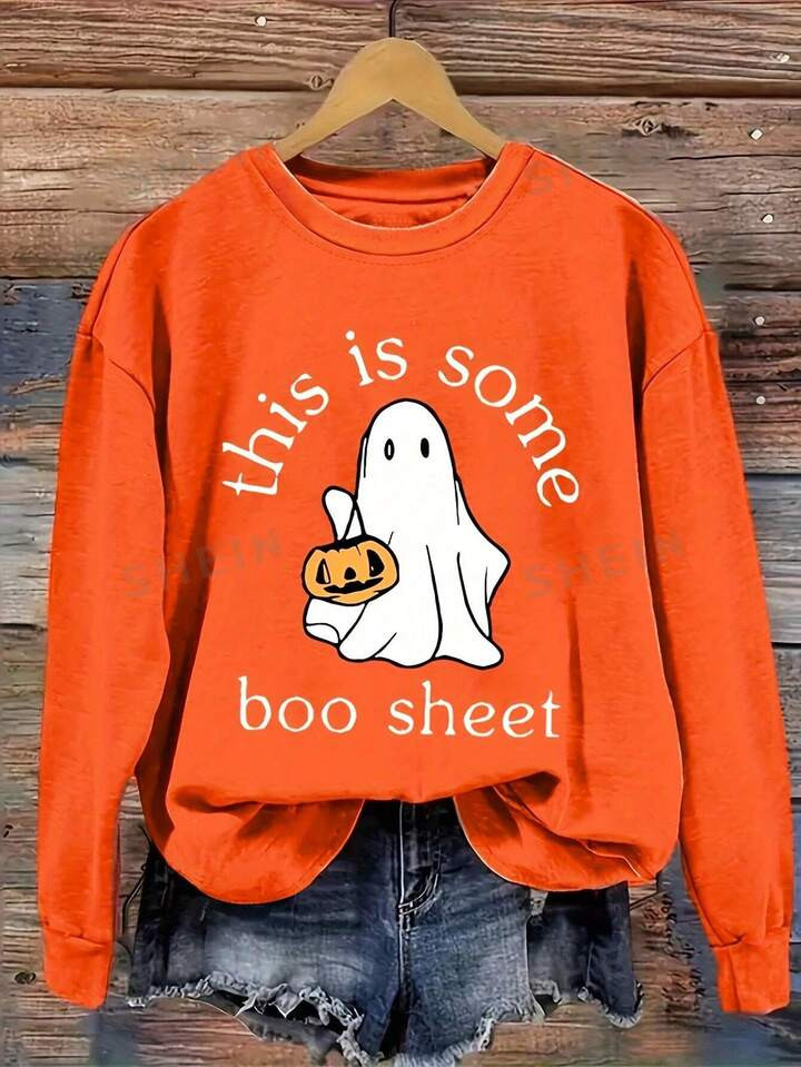 SHEIN EZwear Autumn And Winter Women's Casual Loose Sweatshirt With Little Ghosts And Halloween S... | SHEIN