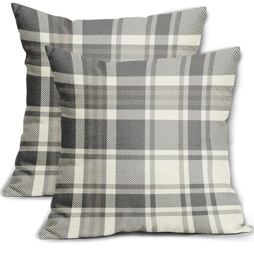 Aytipun Grey Plaid Pillow Covers 24x24 Set of 2 Gray Farmhouse Buffalo Check Pattern Print Winter Tartan Decorative Pillowcases Outdoor Rustic Neutral Throw Cushion Case Decor for Couch Sofa Bed | Amazon (US)