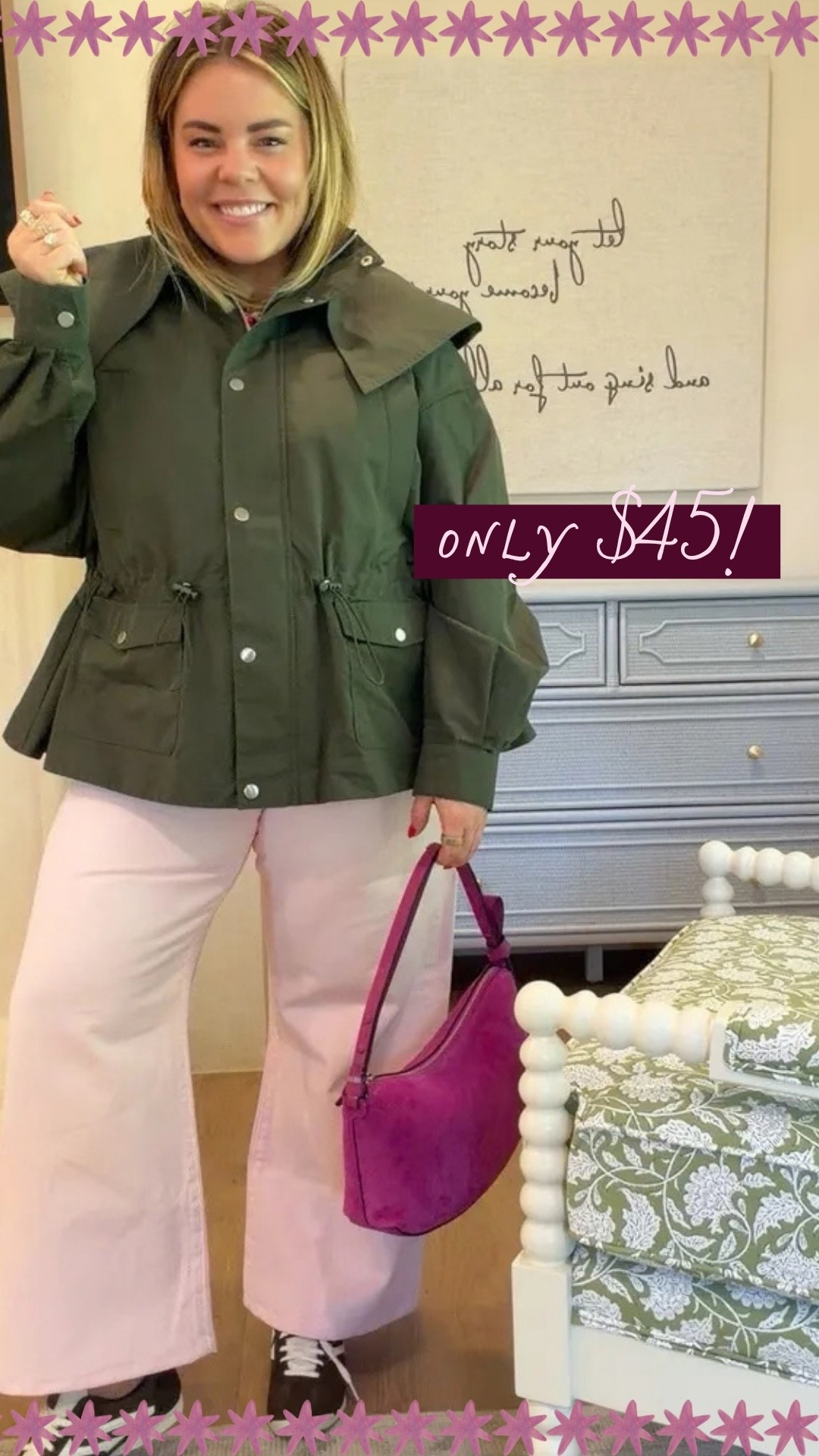 This jacket looks SO much more expensive than $45! 💚 I’m obsessed with the oversized collar, cinched waist, and gorgeous olive green color. Such an easy way to make a simple outfit feel instantly more elevated! And I love it paired with pink for a fun pop of color!

#LTKOOTD #LTKSeasonal #LTKOver40