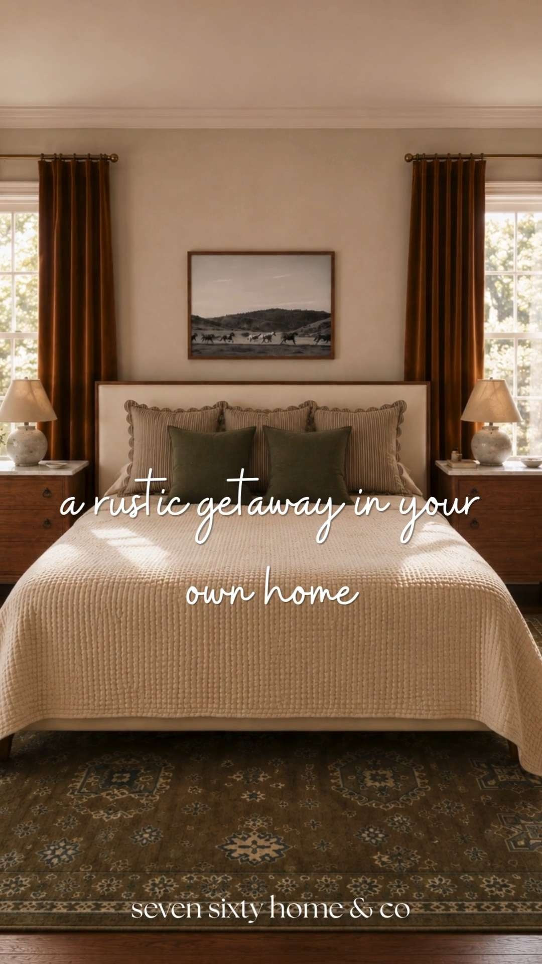 A little slower, softer, and more intentional 🤍

This rustic farmhouse bedroom combines warm wood tones, layered neutral bedding, classic drapery, and a vintage-inspired rug to create a space that feels both elevated and deeply comfortable. I wanted this room to feel timeless — the kind of bedroom that still looks beautiful years from now.

Perfect for anyone searching for cozy farmhouse bedroom inspiration, warm traditional interiors, neutral bedroom decor, collected rustic style, or designer-inspired bedroom ideas with a calm and welcoming feel.

Soft textures, earthy colors, warm lighting, and timeless furniture always create the most livable spaces. 

 #LTKHome
