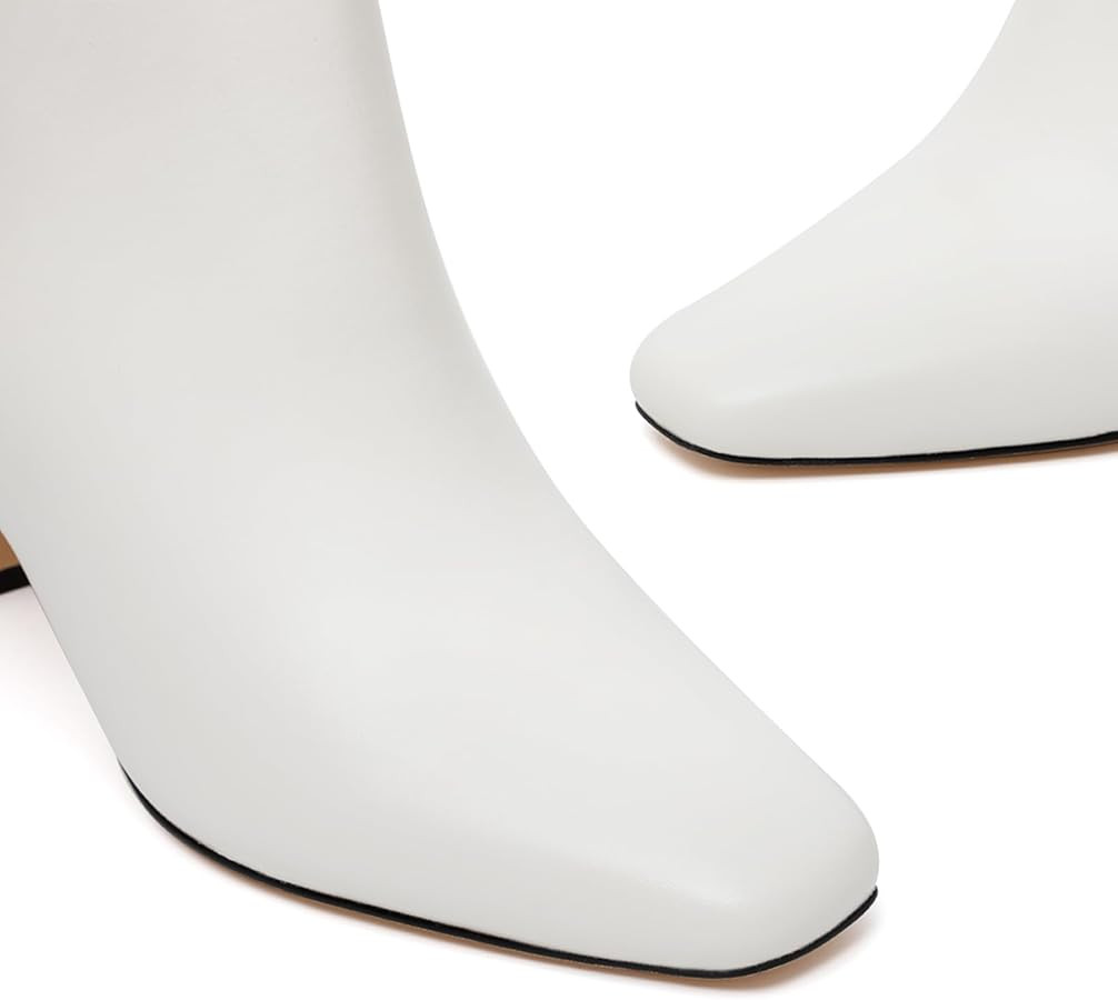 Athlefit Women's Ankle Boots Fashion Square Toe Chunky Heeled Short Boots with Side Zipper | Amazon (US)