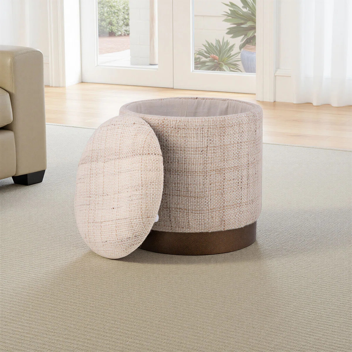 Elegant Beige 16" Round Ottoman with Hidden Storage Compartment | Wayfair North America