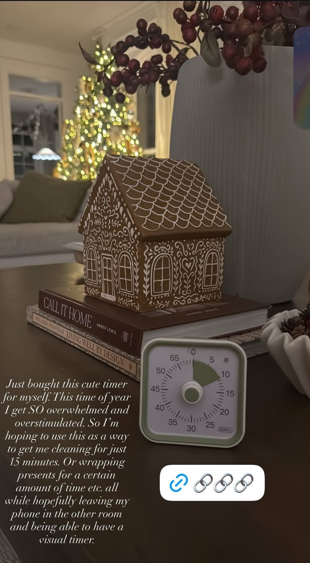  This time of year can be so overwhelming and overstimulating, So I'm hoping to use this cute timer as a way to get me cleaning for just 15 minutes. Or wrapping presents for a certain amount of time etc. all while leaving my phone put away! 

#LTKmomlife #LTKselfcare #LTKFindsUnder50