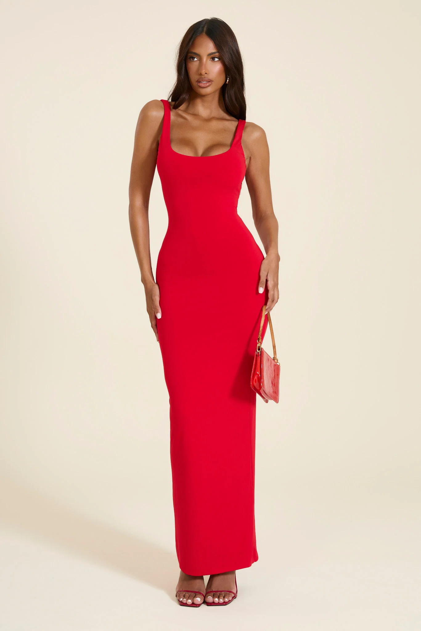 The Sandra Scoop Corset Maxi Dress in Bright Red | Mars The Label
