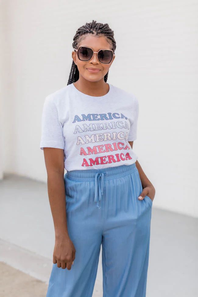 Multicolor America Graphic Tee Ash | The Pink Lily Boutique