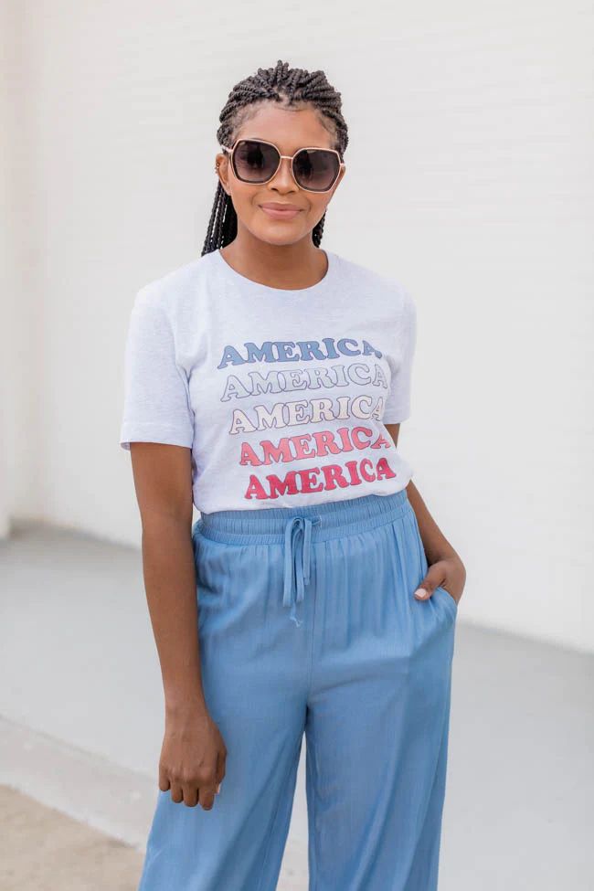 Multicolor America Graphic Tee Ash | The Pink Lily Boutique