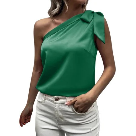 Luiyenes Women Solid Color Backless Casual Splicing Pullover Shoulder Top | Walmart (US)