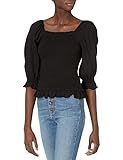 Amazon Brand - Goodthreads Women's Fluid Twill Slim Fit Puff Sleeve Square Neck Crop Shirt, Black, S | Amazon (US)