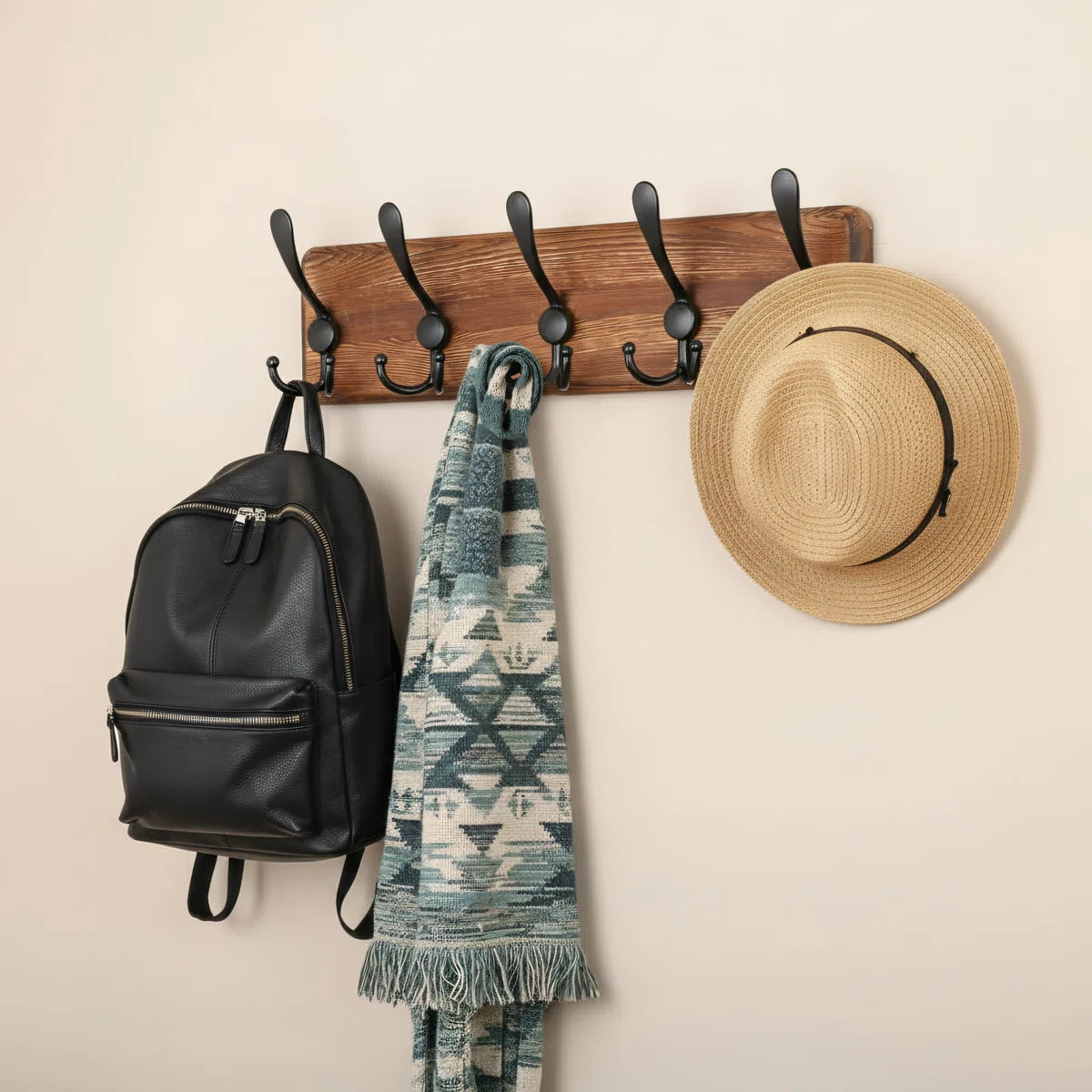 Rustic Farmhouse Style Pine Solid Wood Wall-Mounted Coat Rack With 5 Sets Of Three Hooks. Suitabl... | Wayfair North America