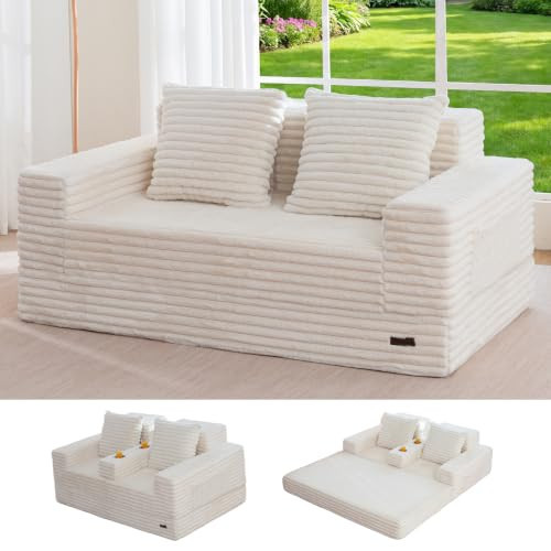 MAXYOYO Sofa Bed, 64-Inch Boneless Loveseat with 2 Cup Holders | Amazon (US)