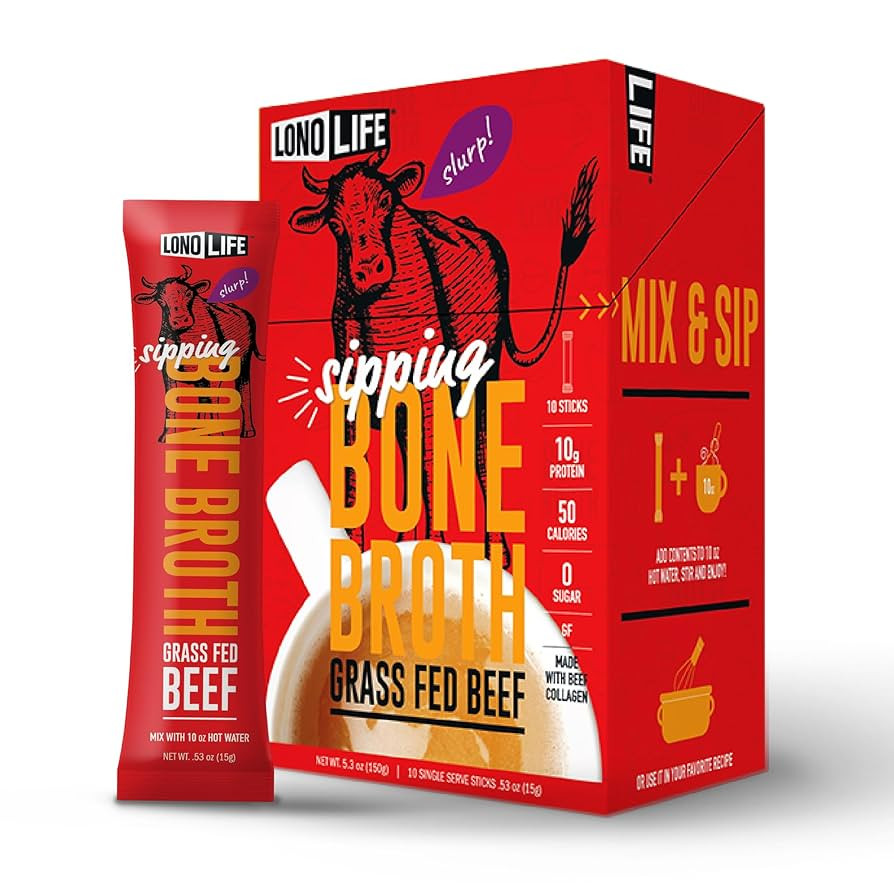 LonoLife Beef Bone Broth Powder Mix | Grass-Fed, 10g Protein | Collagen-Rich, Keto & Paleo Friend... | Amazon (US)