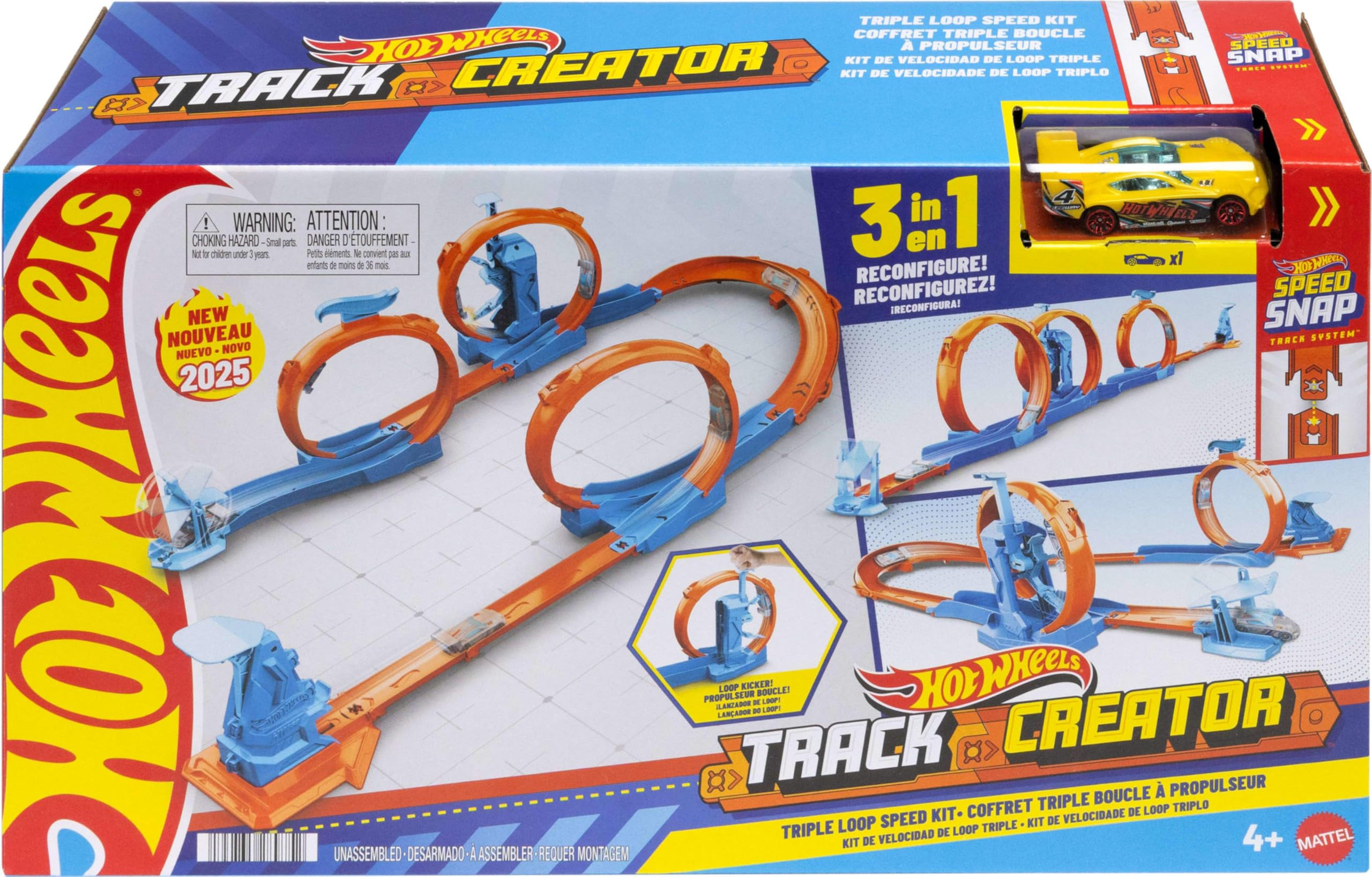 Hot Wheels Toy Car Track Set, Triple Loop Pack & 1:64 Scale Vehicle, Track-Building Components wi... | Amazon (US)