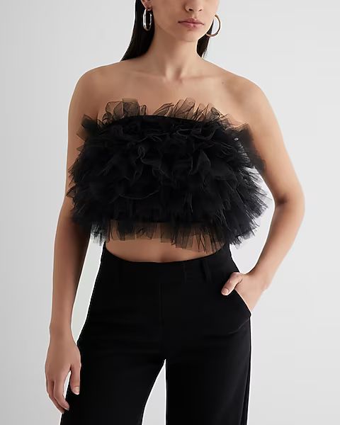 Mesh Ruffle Cropped Tube Top | Express