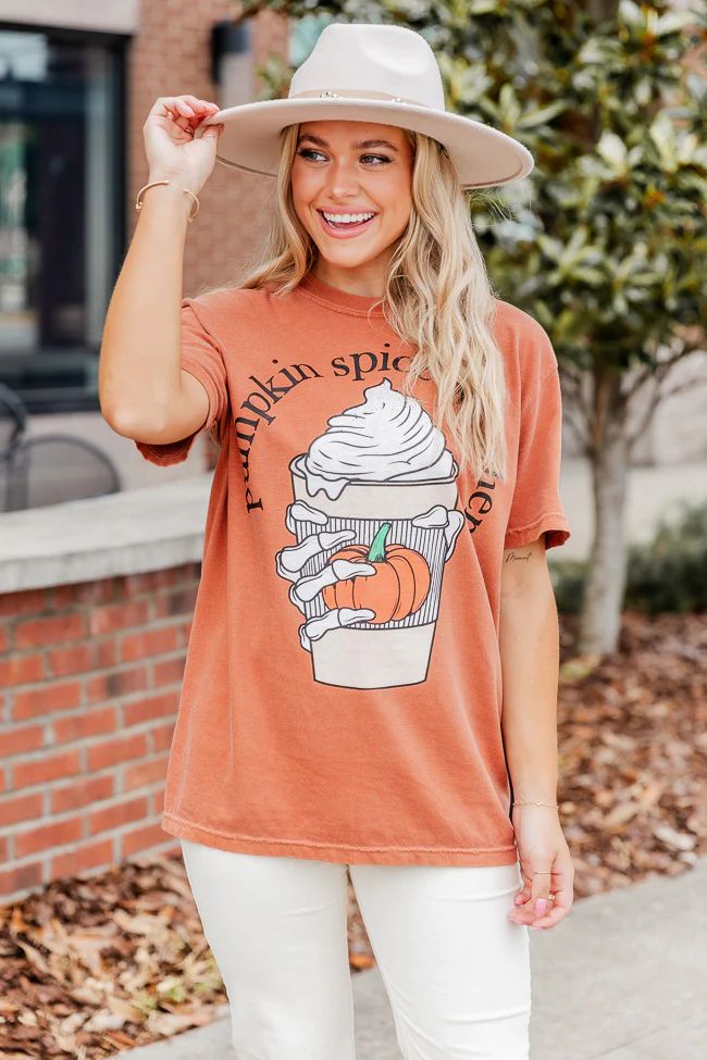 Pumpkin Spice Weather Rust Comfort Color Graphic Tee | Pink Lily