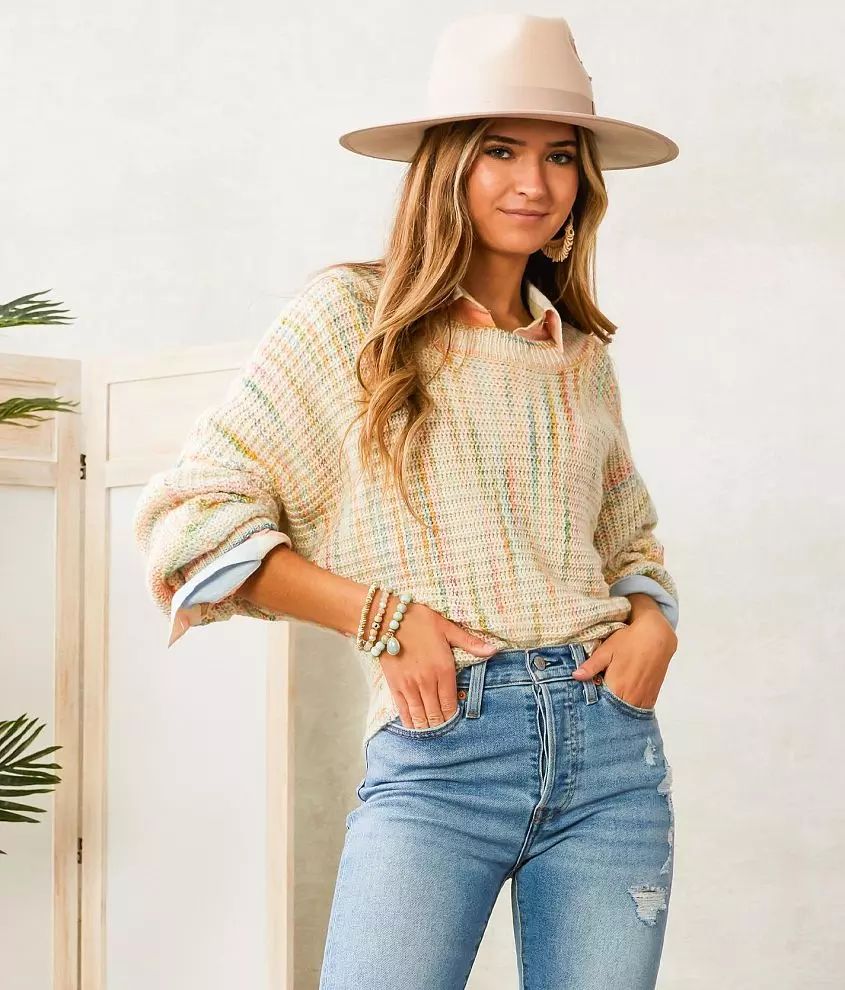 Blue Blush Striped Boat Neck Sweater | Buckle