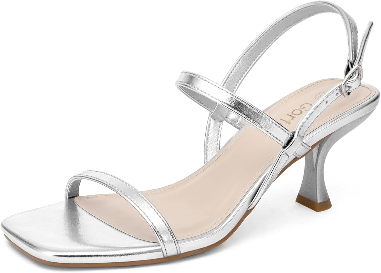 Women's Sandals Square Open Toe Strappy Kitten Heel Sandals Ankle Strap 2 Inch Heels Wedding Part... | Amazon (US)