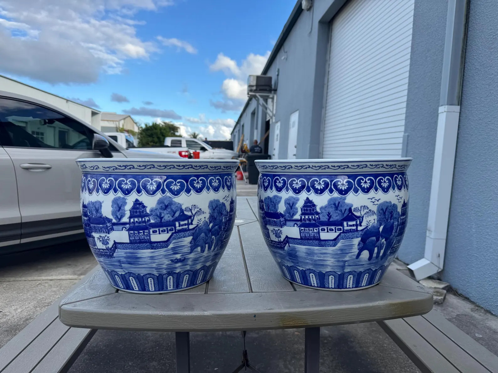 blue white pagoda planters Blue white fish bowl pot’s chinoiserie cache pot | Etsy (US)