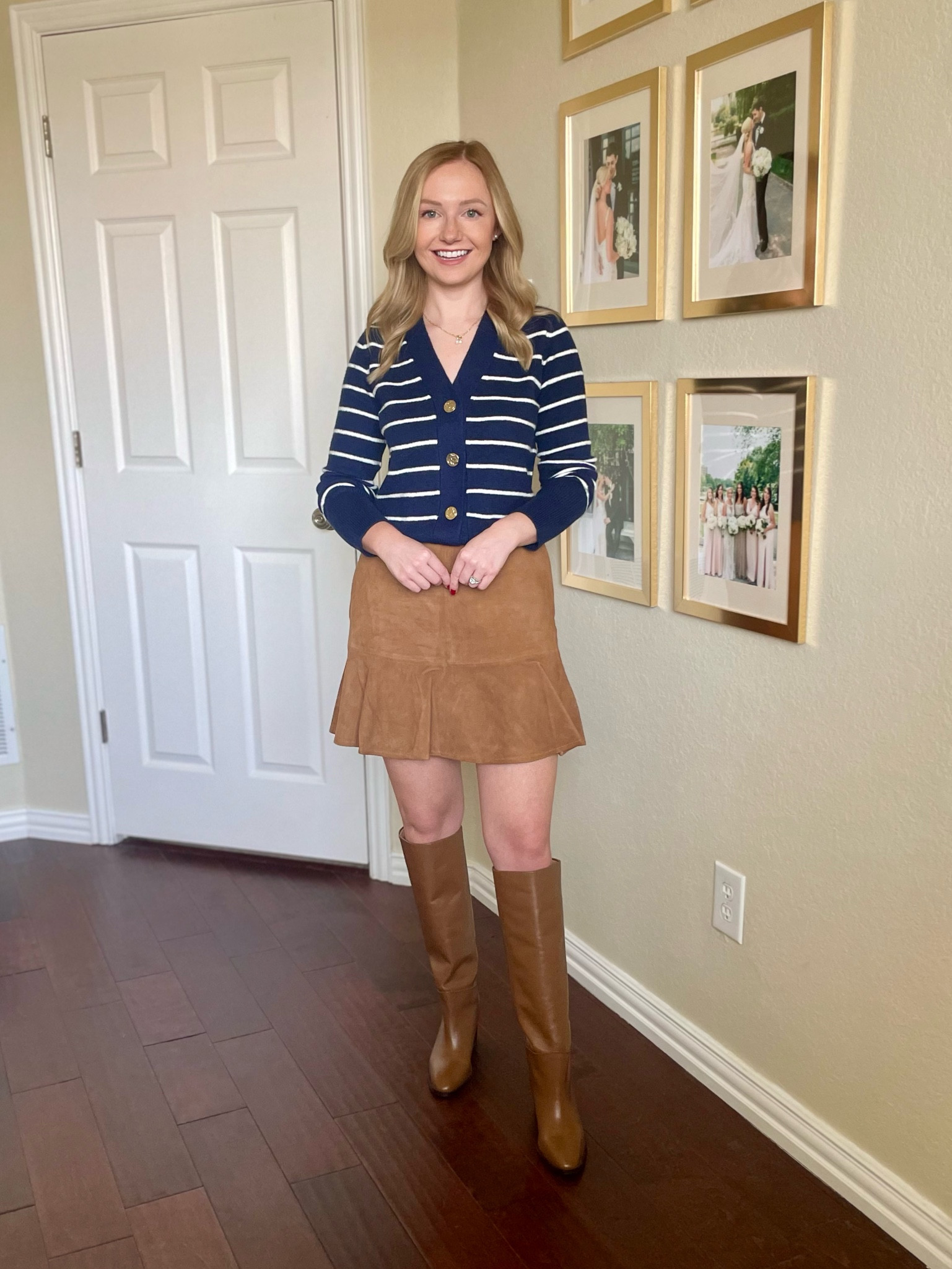 Wearing an XS in cardigan and 0 in skirt | suede skirt, striped sweater, striped cardigan, navy sweater, fall outfit, date night outfit, family photo outfit, pumpkin patch outfit 

#LTKSeasonal #LTKStyleTip #LTKCon