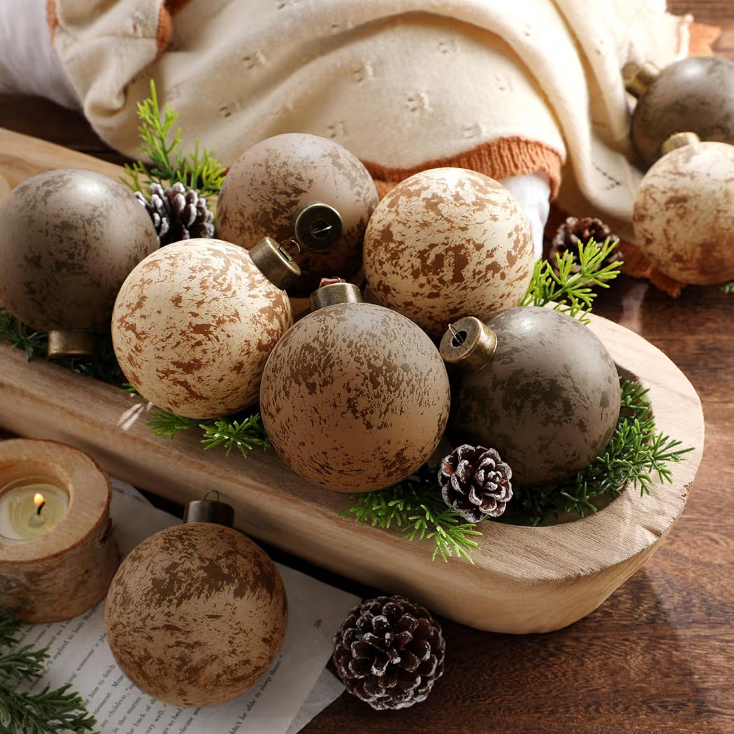 12 Pcs Neutral Christmas Textured Rusty Balls Ornaments 3.15'' Rustic Hanging Shatterproof Electr... | Amazon (US)