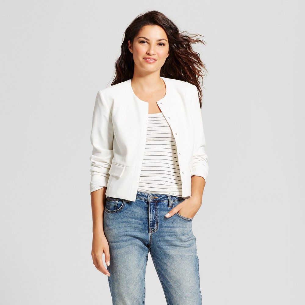 Women's Collarless Blazer - A New Day Cream 8, Size: Small, White | Target