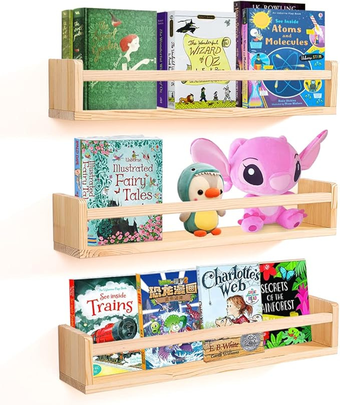 Esonal 24 Inch Wall Mounted Floating Bookshelf Floating Shelf 3 Piece Set Solid Wood Wall Shelf S... | Amazon (US)