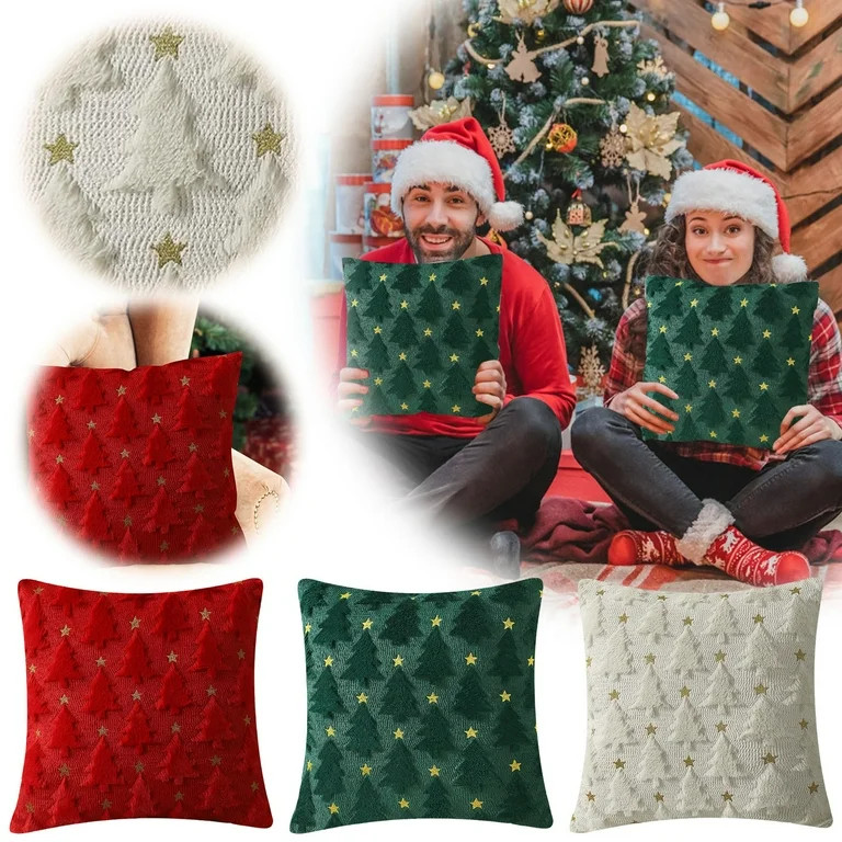 Noothes 18x18 Inch Christmas Throw Pillow with 3D Embroidered Tree Design, Winter Holiday Couch P... | Walmart (US)