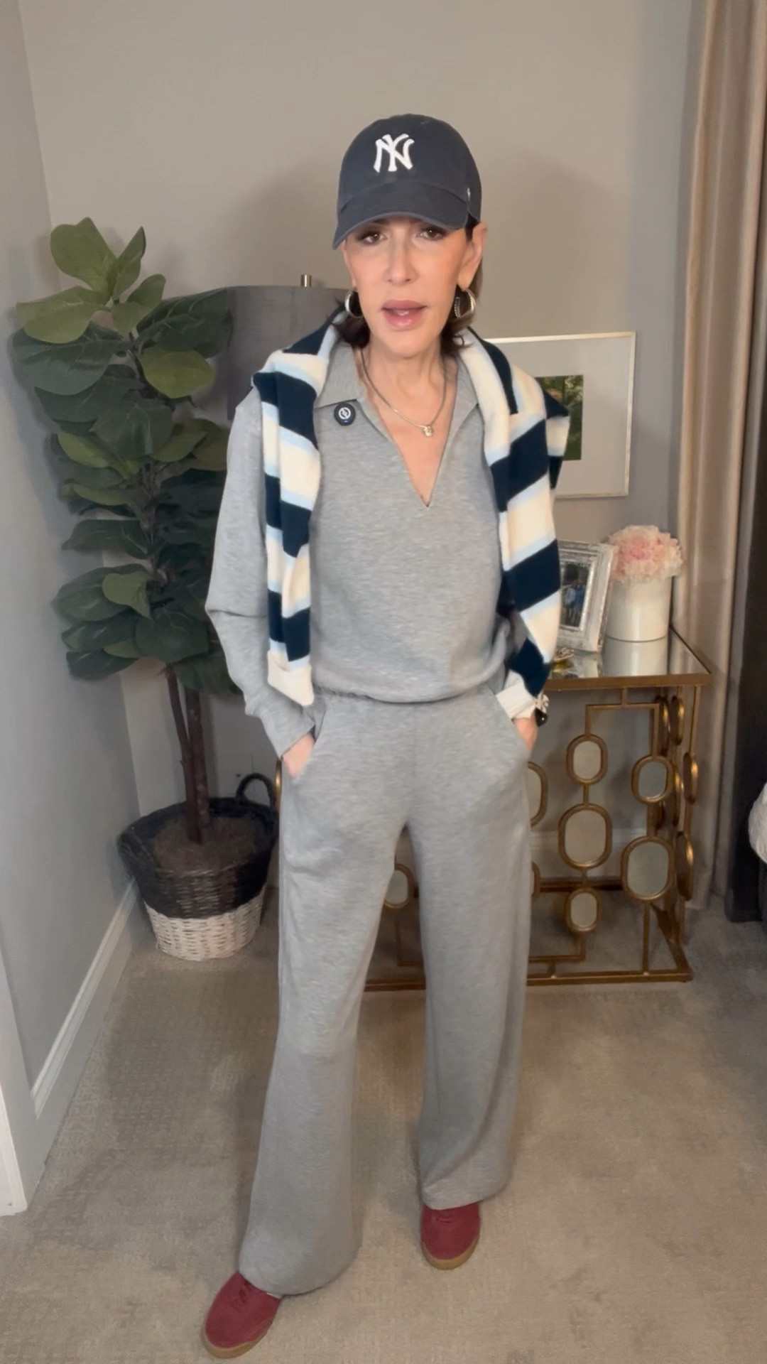 grey set, pullover, sweatpants, striped sweater, errand outfit, over 50 outfits, casual outfit 

#LTKSeasonal #LTKOver40 #LTKootd