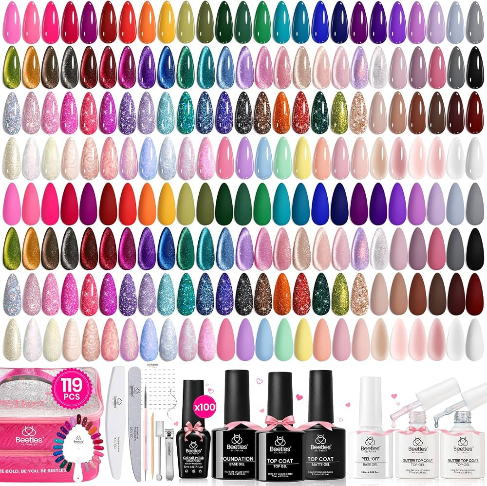 Beetles Nail Nook Gel Nail Polish Set - 119 PCS 100 Colors Gel Polish Kit Base Glossy Matte Glitt... | Amazon (US)